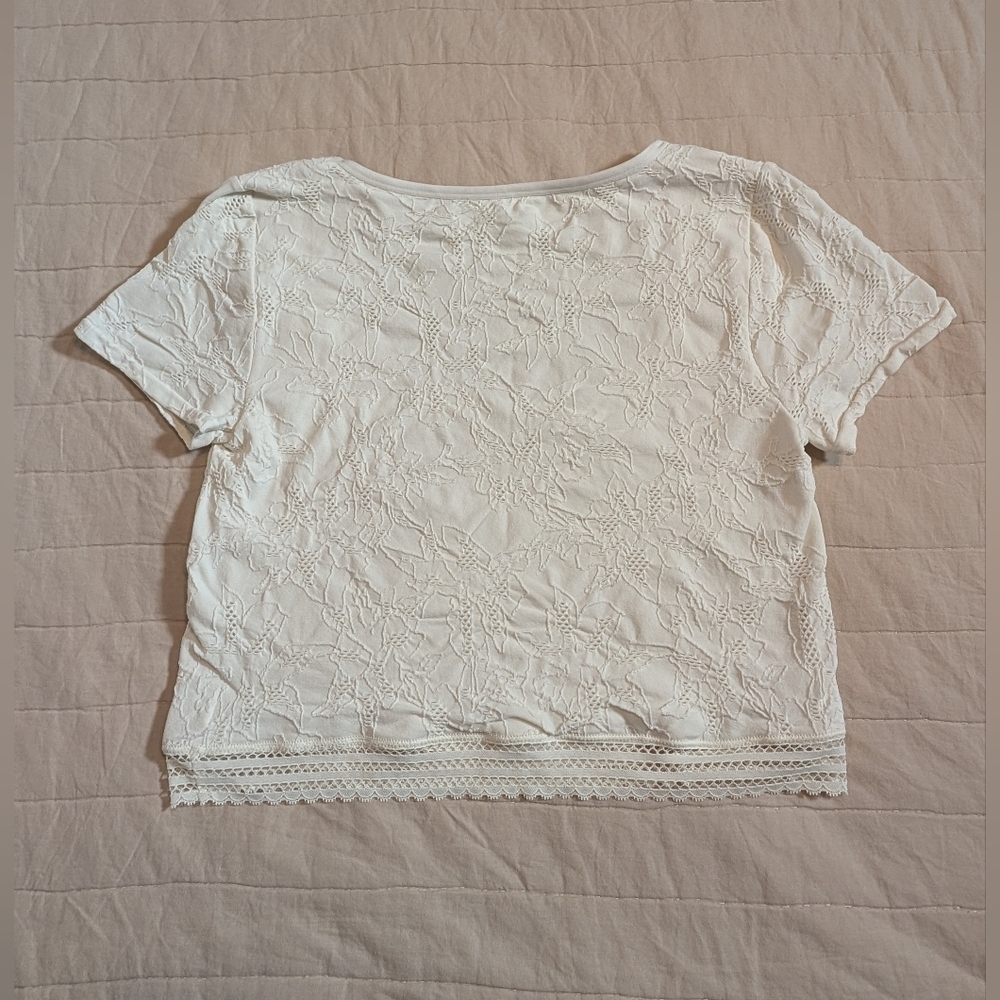 SALE -- Aerie Superchill Women's White Rib Baby Crop T-Shirt, Women's Size XL - Picture 3 of 10